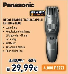 Unieuro Panasonic ER-GB44, Regolabarba E Tagliacapelli, Pettine Accessorio, Wet&Dry, Nero offerta