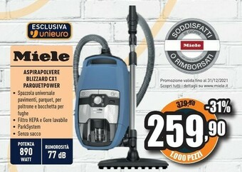 Unieuro Miele Blizzard CX1 Parquet Powerline 890 W A Cilindro Secco Senza Sacchetto 2 L offerta