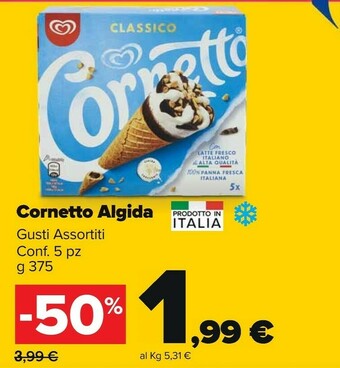 Carrefour Market Algida Cornetto Classico Con Latte Fresco Italiano Di Alta Qualità 75 G 375 G(ml) offerta