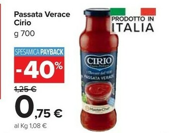 Carrefour Market Cirio La Verace Passata 700 G(ml) offerta