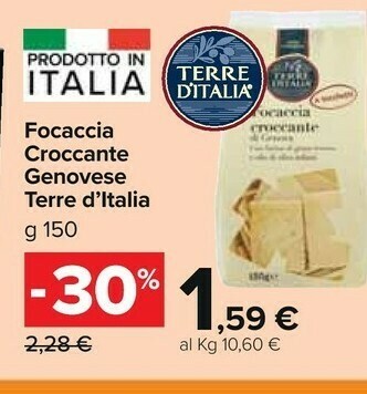 Carrefour Market Terre d'Italia Focaccia Croccante Genovese 150 G(ml) offerta