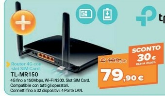 Expert Tp Link TP-LINK TL-MR150 Router Wireless Banda Singola (2.4 GHz) Fast Ethernet 3G 4G Nero offerta