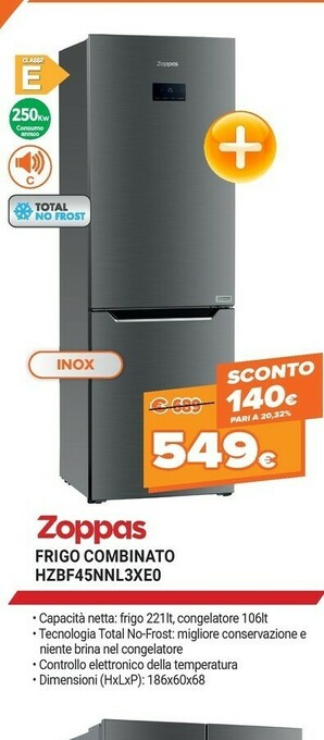 Expert Zoppas Frigo Combinato HZBF45NNL3XE0 offerta