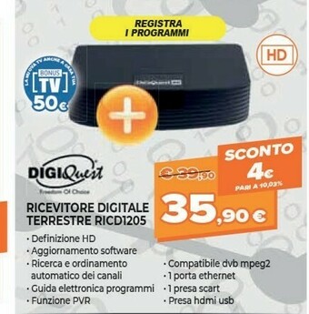 Expert Digiquest Ricevitore Digitale Terrestre RICD1205 offerta