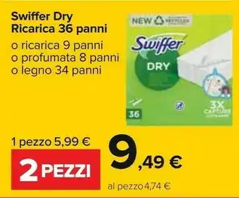 Carrefour Swiffer Dry Ricarica 36 Panni offerta