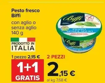 Carrefour Biffi Pesto Senza Aglio Con Basilico Genovese DOP 140 G(ml) offerta
