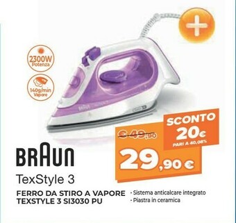 Expert Braun TexStyle 3 SI 3030 Ferro Da Stiro A Secco E A Vapore Ceramic Ultra Glide Soleplate 2300 W Rosa offerta