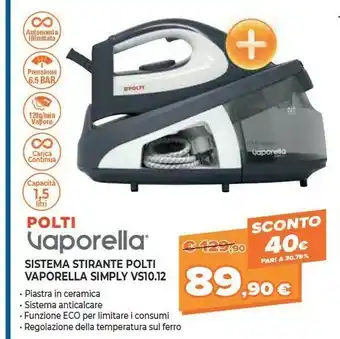 Expert Polti Vaporella Simply VS10.12 2200 W 1.5 L Ceramic Soleplate Black,Grey,White offerta