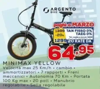 Euronics Argento Bike Minimax Yellow Velocita max 25 Km/h - cambio offerta