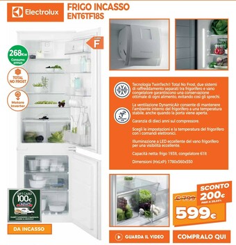 Expert Electrolux Frigo Incasso ENT6TF18S offerta