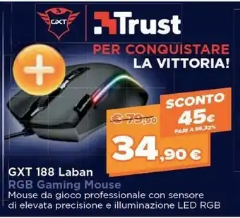 Expert Trust Laban GTX 188 RGB Mouse Mano Destra USB Tipo A Ottico 15000 DPI offerta