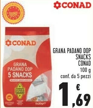 Conad Superstore Conad - Grana Padano DOP 5 Snacks 100 G(ml) offerta