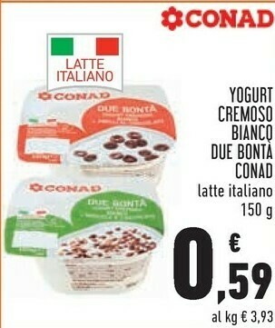 Conad - Due Bontà Yogurt Cremoso Bianco Più Cereali Al Cioccolato 150 G(ml)