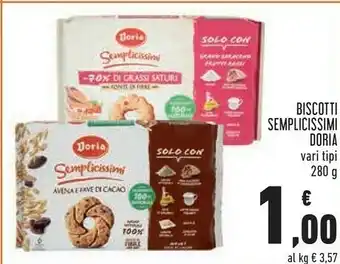 Conad Doria Semplicissimi Farina Integrale 100% Biscotto Alla Avena E Fave Di Cacao 280 G(ml) offerta