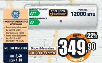 Unieuro Condizionatore Monosplit Kit Gesnog35 offerta