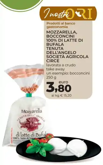 Conad Mozzarella Bocconcini 100% Di Latte Di Bufala Tenuta Dell'Angelo Societa Agricola Circe lavorata a crudo take away 250 g offerta