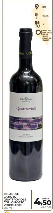 Cesanese Lazio IGT Quattroviole Collo Rosso Viticoltori 750 ml