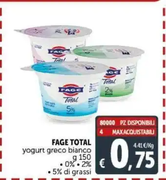 Deco Supermercati Fage Total yogurt greco bianco g 150 0% 2% 5% di grassi offerta