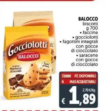 Deco Supermercati Balocco biscotti g 700 faccine gociolatti fattini integrali con gocce di cioccolato saracene con gocce di cioccolato offerta