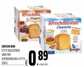 Alter Discount Grissin Bon Fette Biscottate Vari Tipi 8 Porzioni Da 4 Fette 250g offerta
