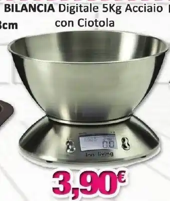 Bilancia Digitale 5Kg Acciaio con Ciotola