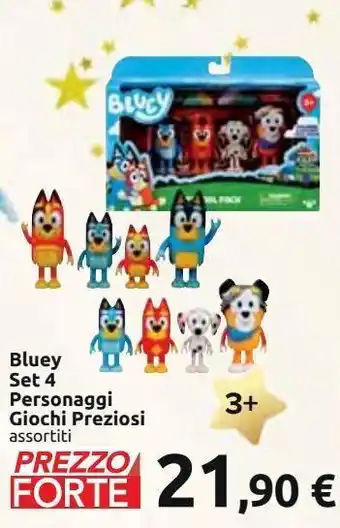 Carrefour Iper Bluey set 4 personaggi giochi preziosi offerta