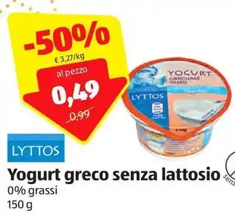 ALDI Yogurt greco senza lattosio lyttos offerta