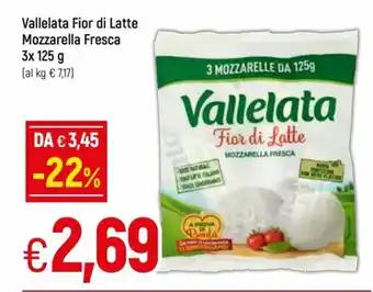 IperFamila Vallelata Fior di Latte Mozzarella Fresca 3 x 125 g offerta