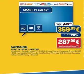 Euronics Samsung smart tv led 43'' - 43au7090 offerta