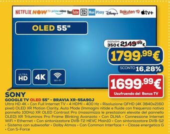 Euronics Sony google tv oled 55'' - bravia xr-55a90j offerta