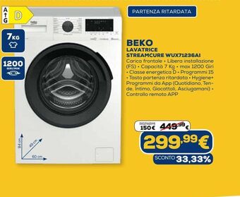 Euronics Beko lavatrice streamcure wux71236ai offerta