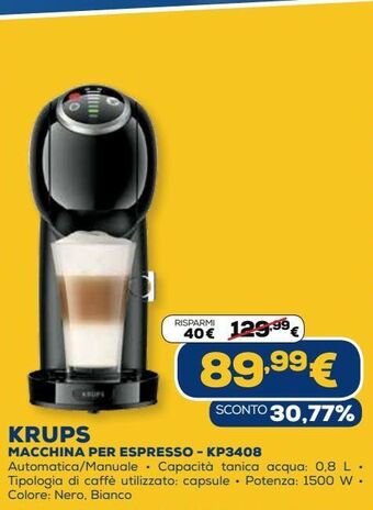 Euronics Krups macchina per espresso - kp3408 offerta