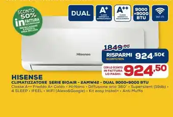 Euronics Hisense climatizzatore serie bioair - 2amw42 - dual 9000+9000 btu offerta