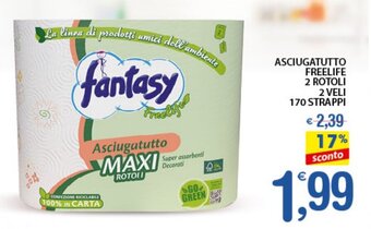 Qui Discount Asciugatutto Freelife 2 Rotoli 2 Veli 170 Strappi offerta