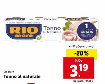 Lidl Tonno al naturale offerta