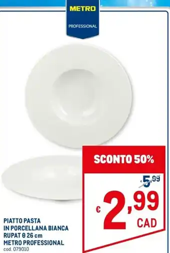 Metro Metro Professional Piatto Pasta in Porcellana Bianca Rupat Ø 26 cm offerta