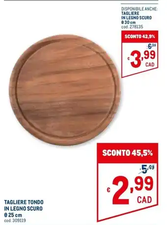 Metro Tagliere Tondo in Legno Scuro Ø 25 cm offerta