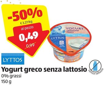 ALDI Lyttos Yogurt greco senza lattosio 0% grassi 150 g offerta
