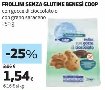 Ipercoop Frollini senza glutine benesi coop con gocce di cioccolato con grano saraceno offerta