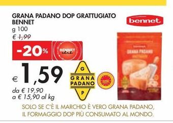 Bennet Grana padano dop grattugiato bennet g 100 offerta