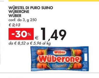 Bennet Wurstel di puro suino wuberone wüber conf da 3 g 250 offerta