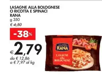 Bennet Lasagna alla bolognese o ricotta e spinaci rana g 350 offerta