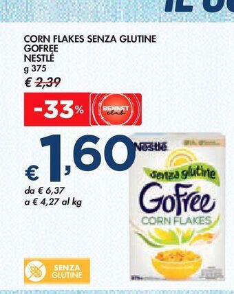 Bennet Corn flakes senza glutine gofree nestlé g 375 offerta