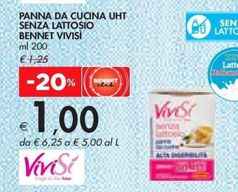Bennet Panna da cucina uht senza lattosio bennet vivisi ml 200 offerta