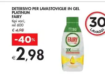 Bennet Detersivo per lavastoviglie in gel platinum fairy ml 600 offerta