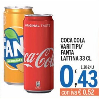 Gruppo Pascar Coca Cola Vari Tipi/Fanta Lattina 33 cl offerta