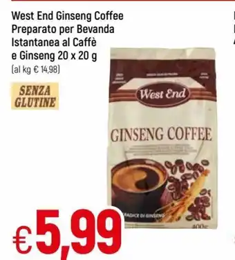 IperFamila West End Ginseng Coffee Preparato per Bevanda Istantanea al Caffè e Ginseng 20 x 20 g offerta
