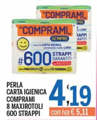 Gruppo Pascar Perla Carta Igienica Comprami 8 Maxirotoli 600 Strappi offerta