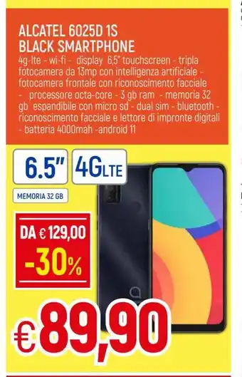 IperFamila Alcatel 6025D is Black Smartphone 6.5" 4 G Lte offerta