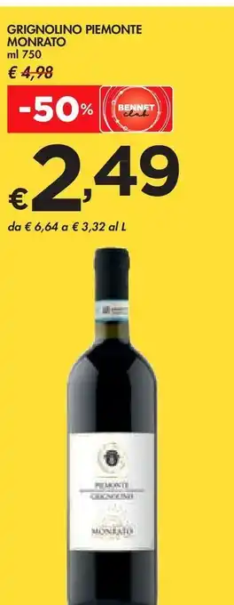 Bennet Grignolino piemonte monrato offerta